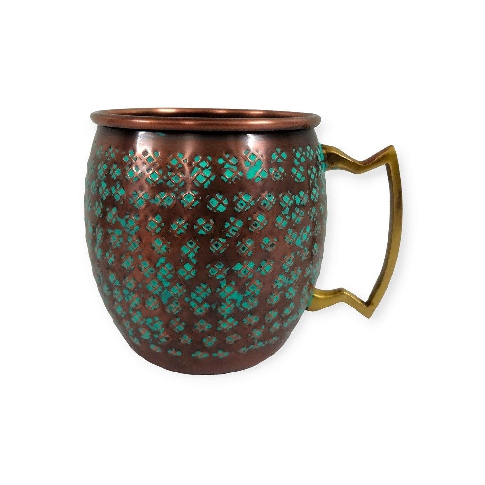 Green Patina Antique Copper Embossed Mug