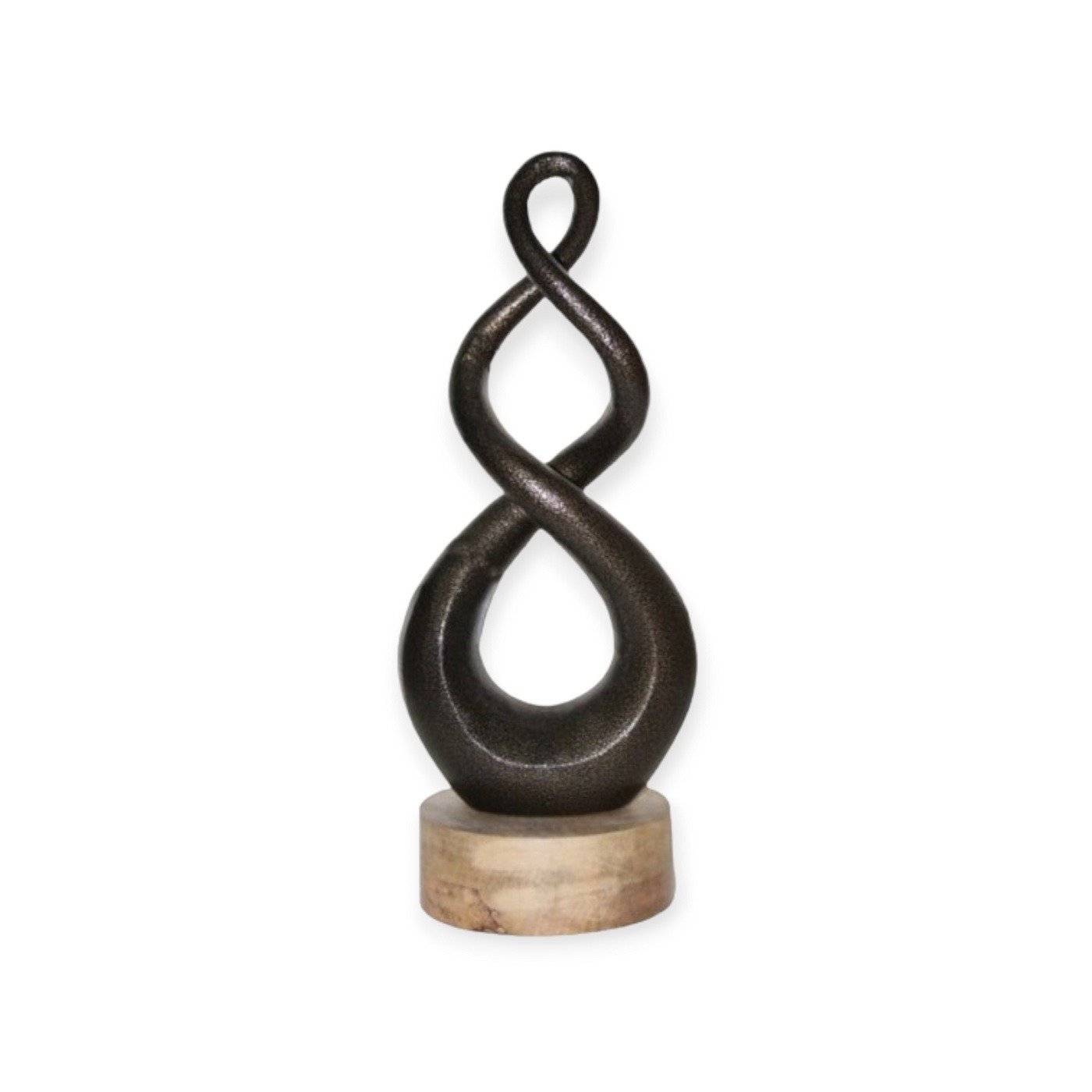 Aluminium casted modern loop sculpture with wooden base